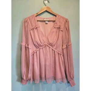 A. Calin Flying Tomato Pink Chiffon Y2K Babydoll Fairy Puff Sleeve Top Sz L